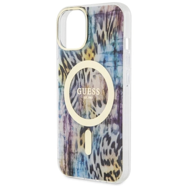 Guess Leopard MagSafe-hylster til iPhone 14 - blå
