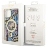 Guess Leopard MagSafe-hylster til iPhone 14 - blå