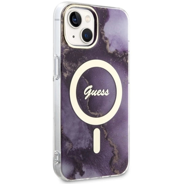 Guess GUHMP14SHTMRSU iPhone 14 6.1" lilla/lila hardcase Golden Marble MagSafe