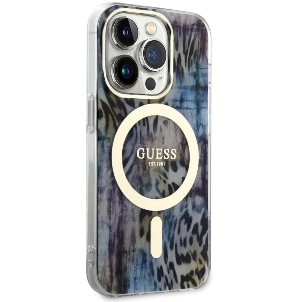 Guess GUHMP14XHLEOPWB iPhone 14 Pro Max 6.7" blå/blå hardcase Leopard MagSafe