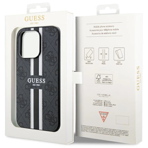 Guess GUHMP14LP4RPSK iPhone 14 Pro 6.1" sort/sort hardcase 4G Printed Stripes MagSafe