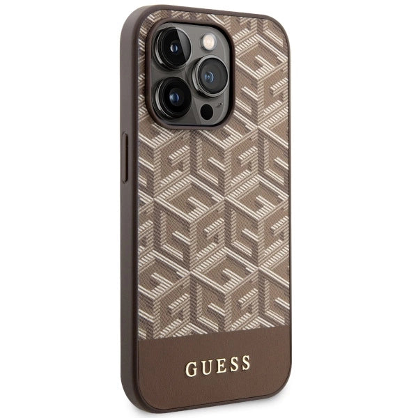 Guess GUHMP14XHGCFSEW iPhone 14 Pro Max 6,7" brun/brun hårdkasse GCube Stripes MagSafe