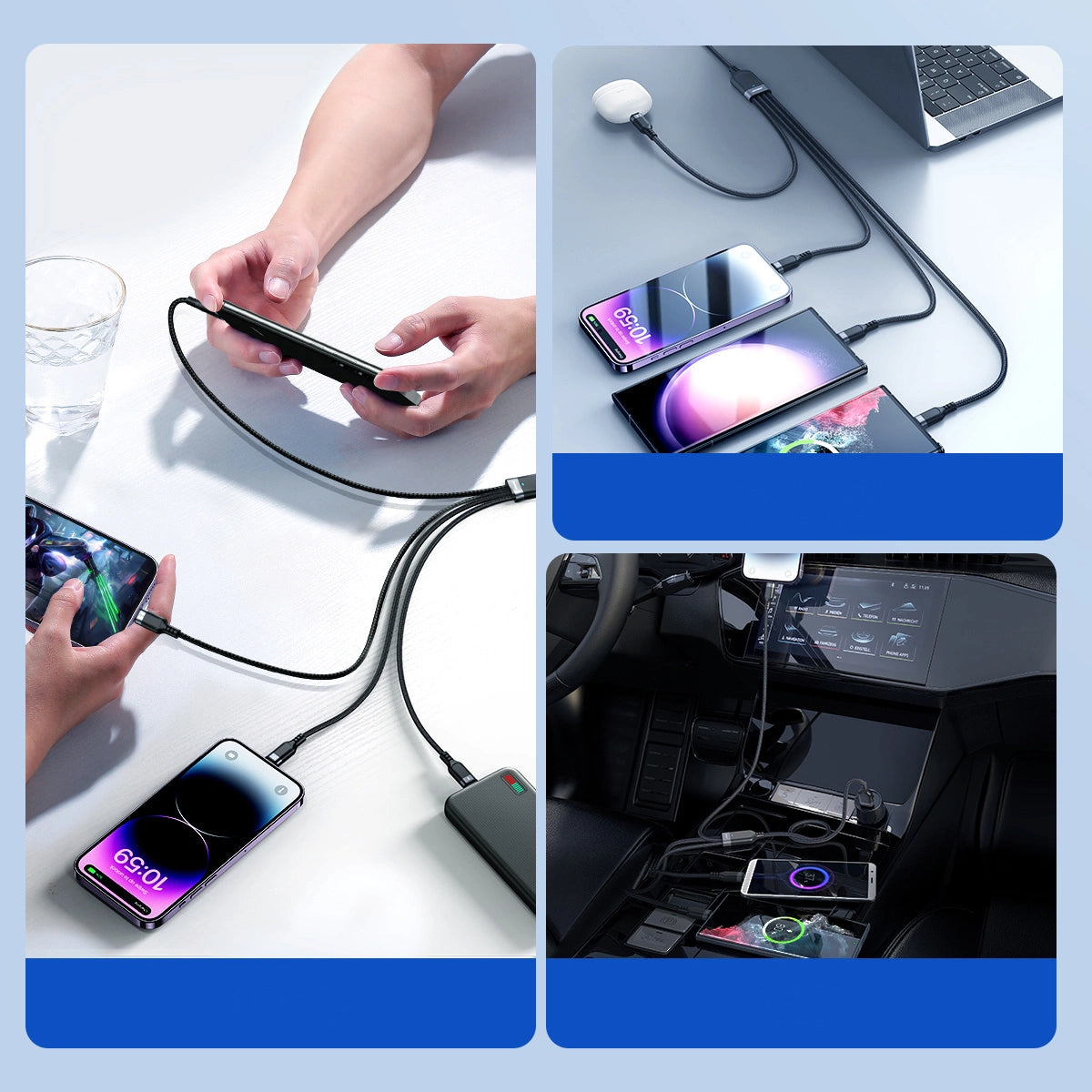 Joyroom Multi-Use Series S-A18 4in1 USB-A - USB-C / USB-C / Lightning / micro USB kabel 1,2 m - sort
