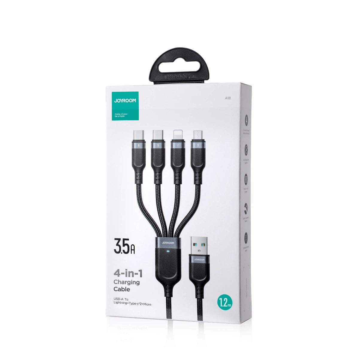 Joyroom Multi-Use Series S-A18 4in1 USB-A - USB-C / USB-C / Lightning / micro USB kabel 1,2 m - sort