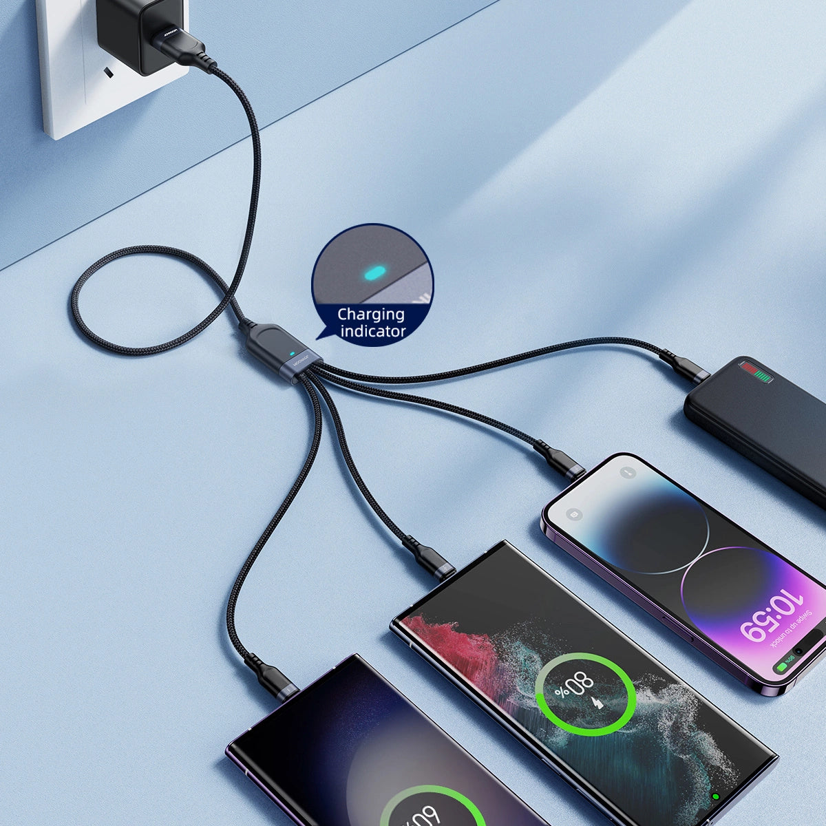 Joyroom Multi-Use Series S-A18 4in1 USB-A - USB-C / USB-C / Lightning / micro USB kabel 1,2 m - sort