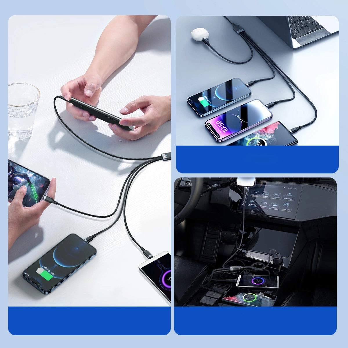 Joyroom Multi-Use Series S-A18 4in1 USB-A - USB-C / Lightning / Lightning / micro USB kabel 1,2 m - sort