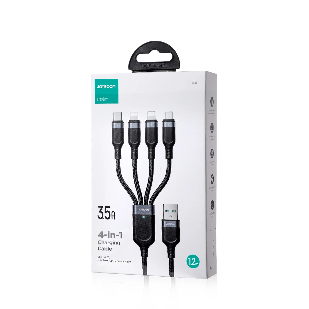 Joyroom Multi-Use Series S-A18 4in1 USB-A - USB-C / Lightning / Lightning / micro USB kabel 1,2 m - sort