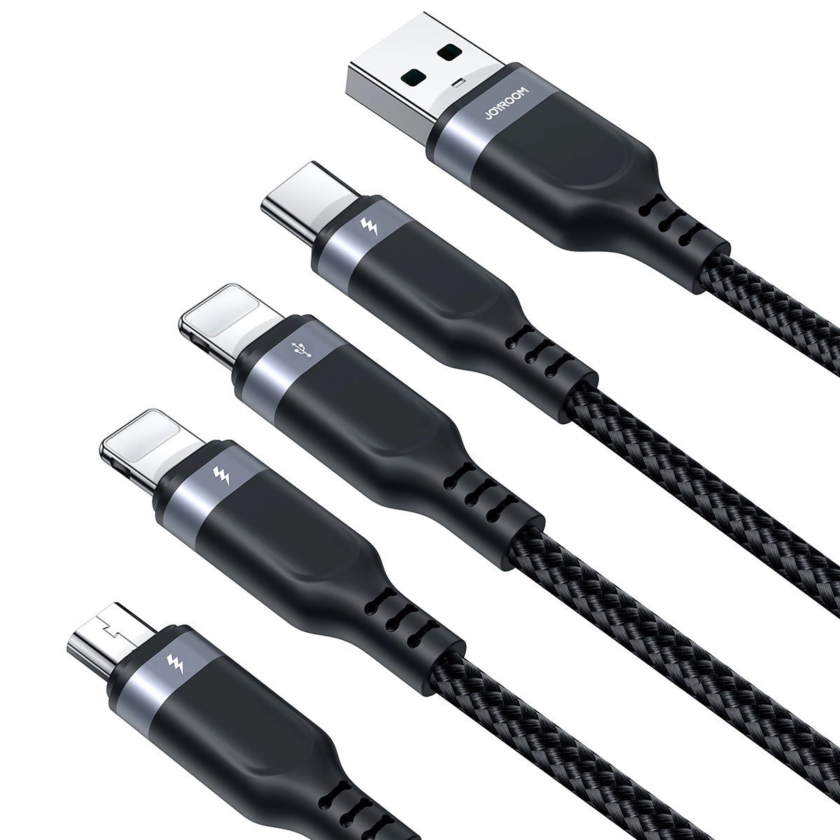 Joyroom Multi-Use Series S-A18 4in1 USB-A - USB-C / Lightning / Lightning / micro USB kabel 1,2 m - sort