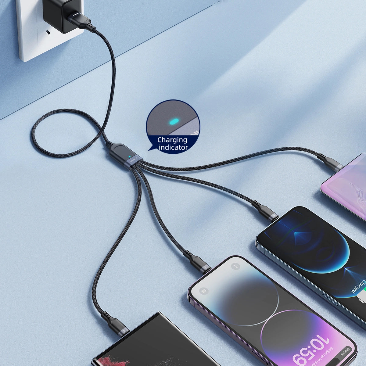 Joyroom Multi-Use Series S-A18 4in1 USB-A - USB-C / Lightning / Lightning / micro USB kabel 1,2 m - sort