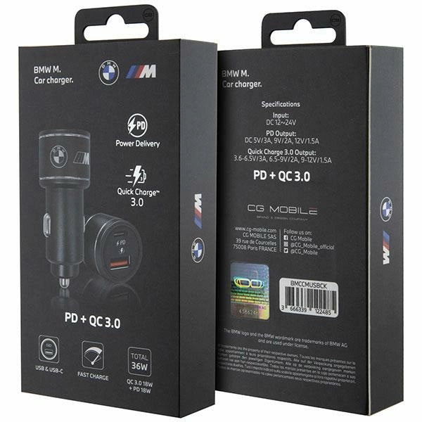 BMW oplader BMCCMUSBCK PD-QC 3.0 20W Fast Charge sort/sort M Edition