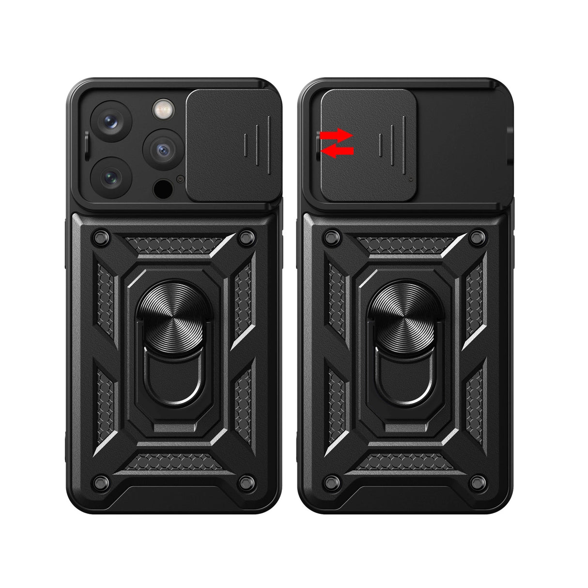 Armor Camshield Case med Stand og Camera Cover til iPhone 15 Pro Max Hybrid Armor Camshield - Blå