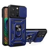 Hybrid Armor Camshield iPhone 15 Pro Case med Kickstand og Camera Cover - Blå