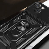 Hybrid Armor Camshield Case med Stand og Camera Cover til iPhone 15 Plus - Blå