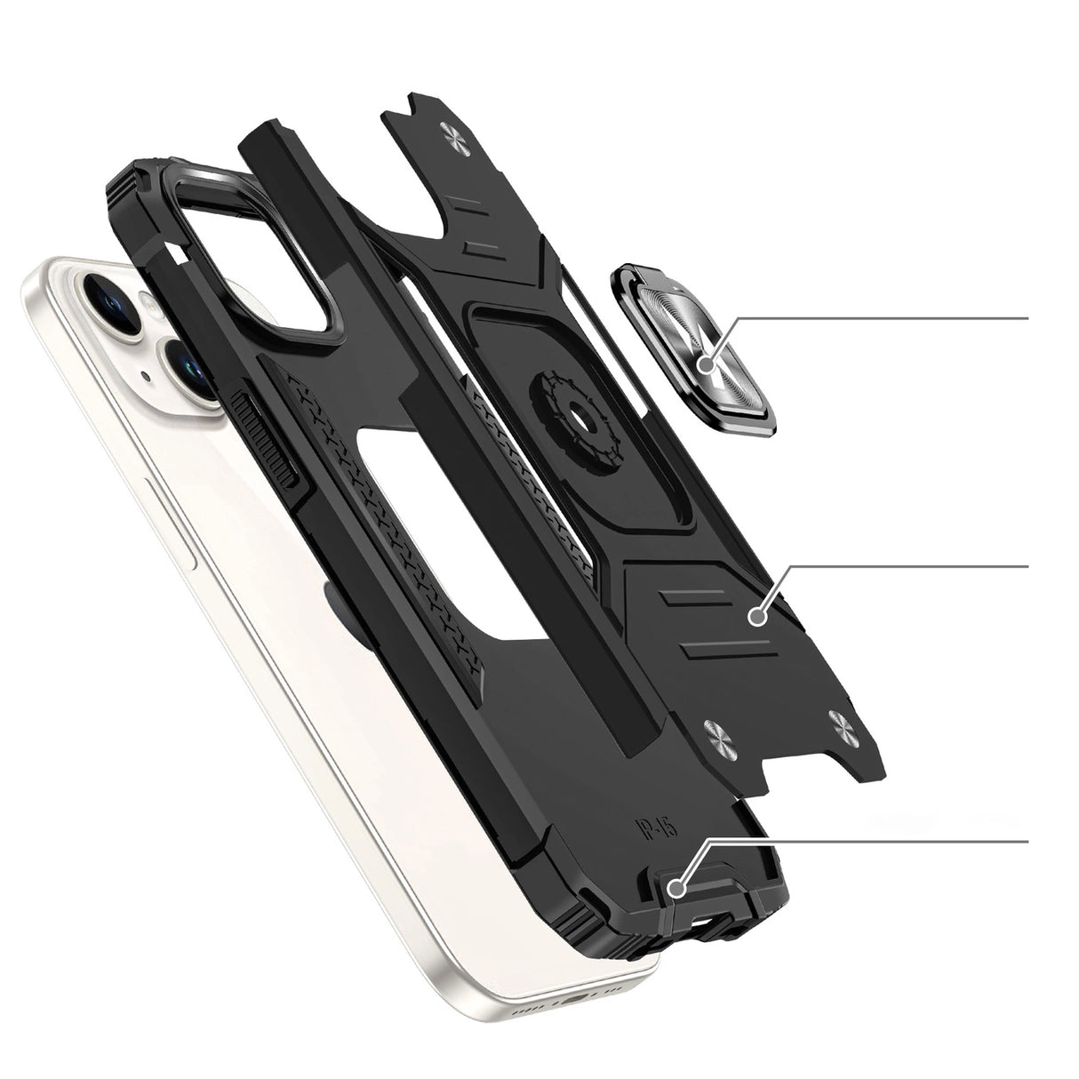 Pansret kuffert med fingerholder til iPhone 15 Plus