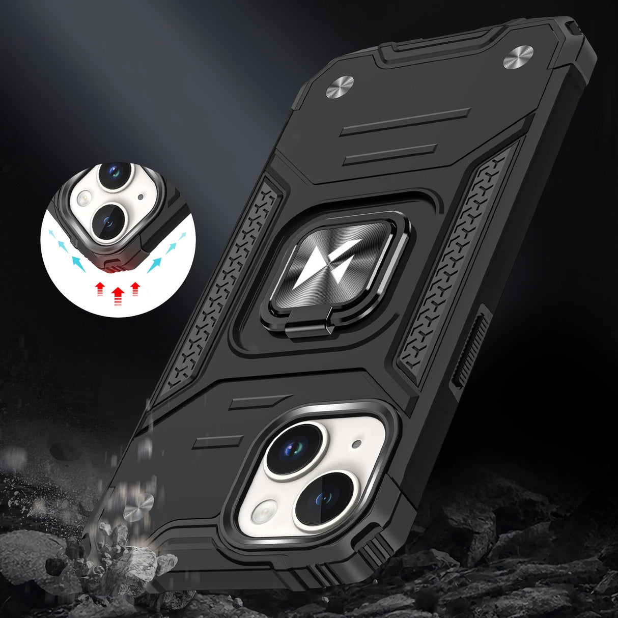 Pansret kuffert med fingerholder til iPhone 15 Plus