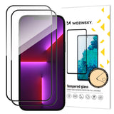 2 stykker fuldskærms hærdet glas med rammekasse Venlig Wozinsky fuld lim iPhone 15 Pro - sort