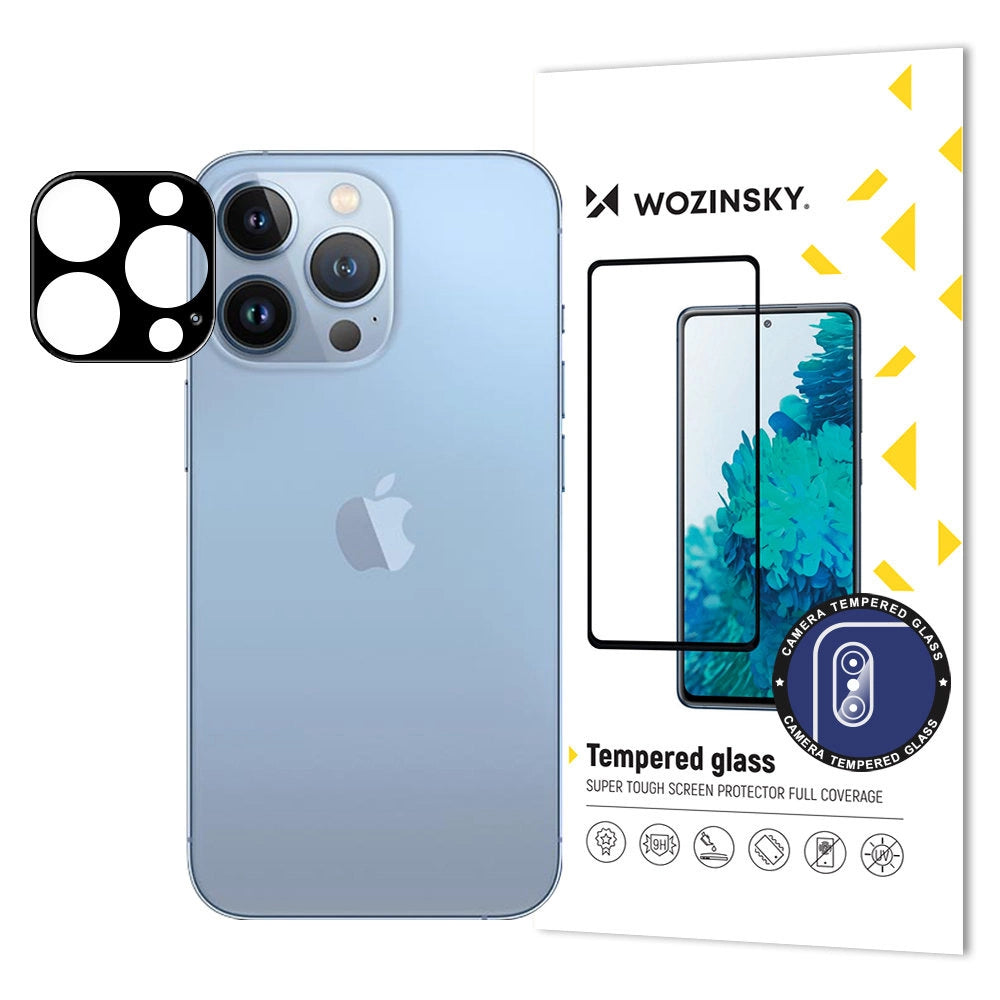 9H hærdet glas til iPhone 15 Pro Wozinsky Full Camera Glass - sort