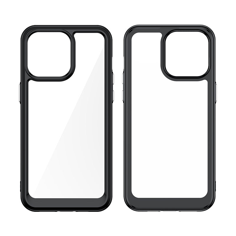 iPhone 15 Pro Outer Space forstærket kuffert med fleksibel ramme - sort