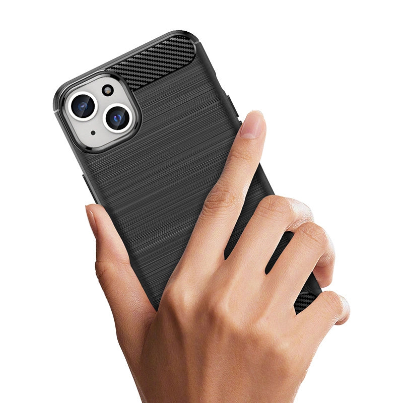 Fleksibel carbon mønster sag til iPhone 15 Plus Carbon Sag - blå