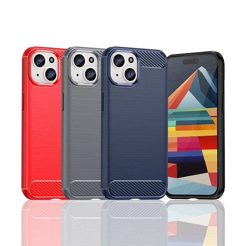 Fleksibel Carbon Case med et carbon mønster til iPhone 15 - blå