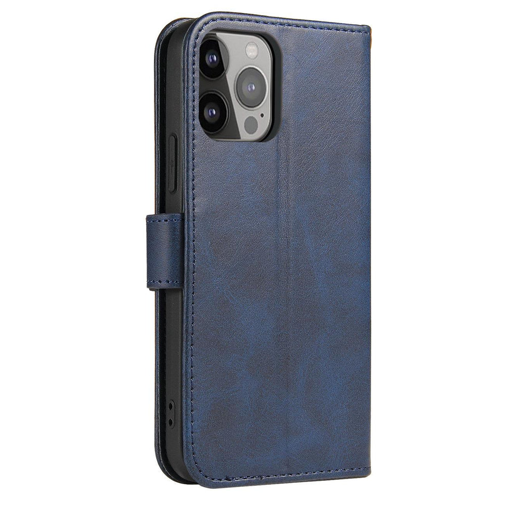 Lommefoder med stativ til iPhone 15 Plus - blå .