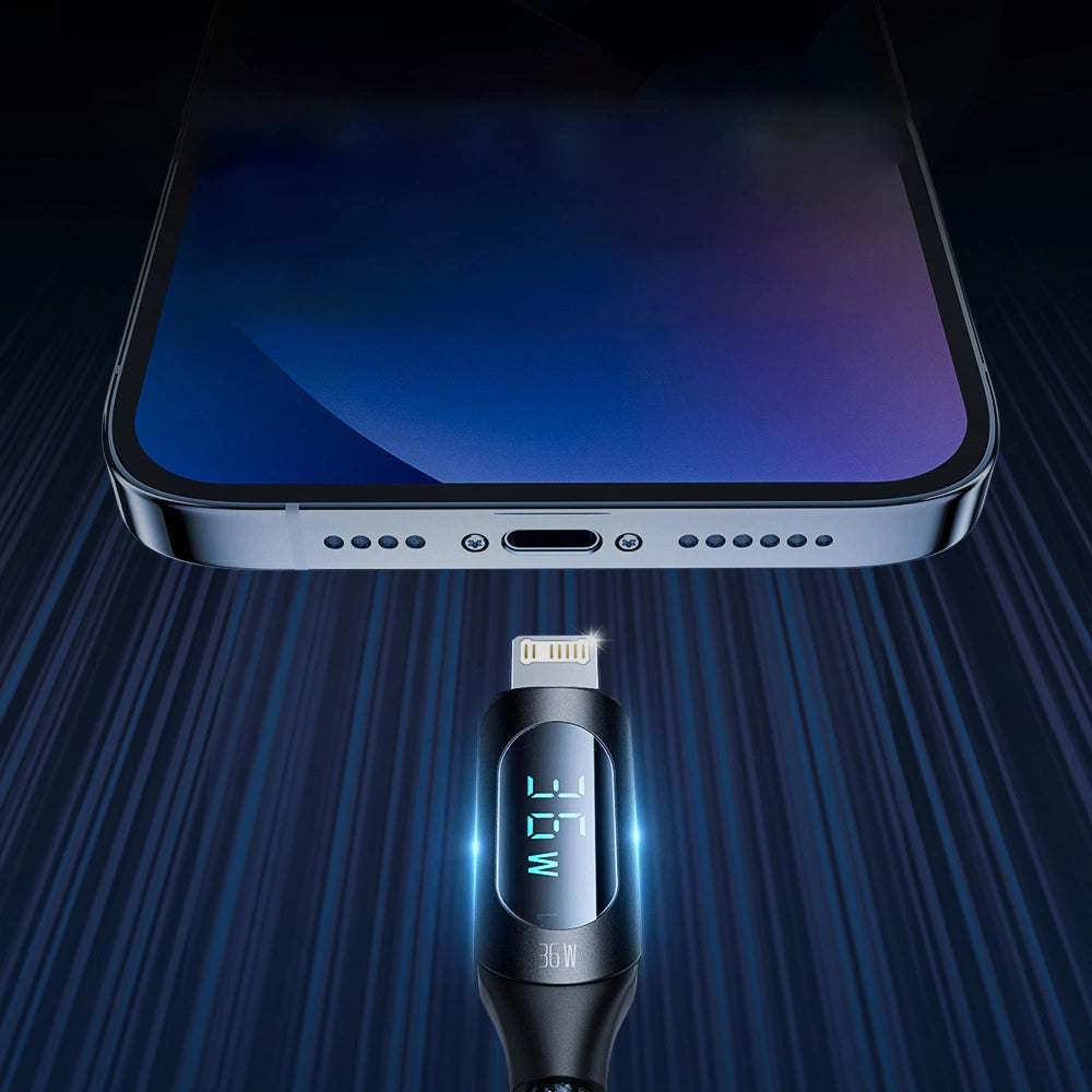 Wozinsky WUCLC2 Lightning - USB-C 36W 480Mb/s kabel 2m med display - sort