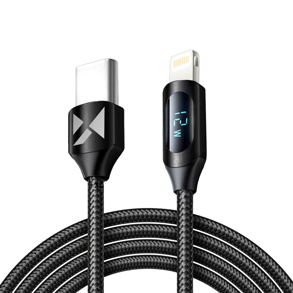 Wozinsky WUCLC2 Lightning - USB-C 36W 480Mb/s kabel 2m med display - sort