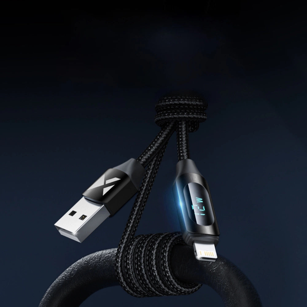 USB-A-kabel - Lightning Wozinsky WUALC2 med LED-skærm 2,4A 2m - sort