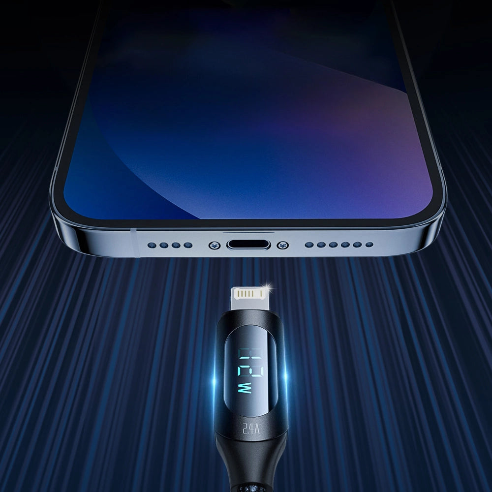USB-A-kabel - Lightning Wozinsky WUALC2 med LED-skærm 2,4A 2m - sort
