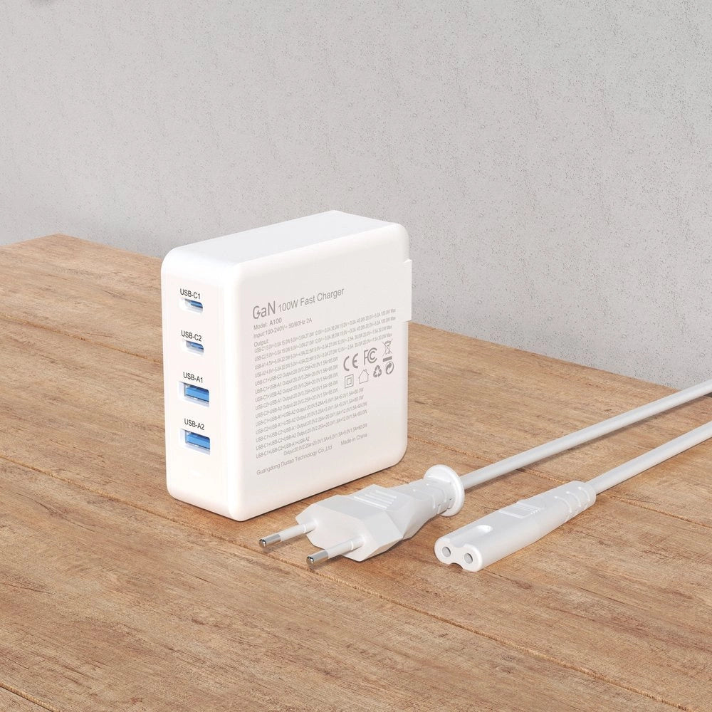 GaN 100W hurtig vægoplader 2 x USB-C / 2 x USB Dudao A100EU - hvid