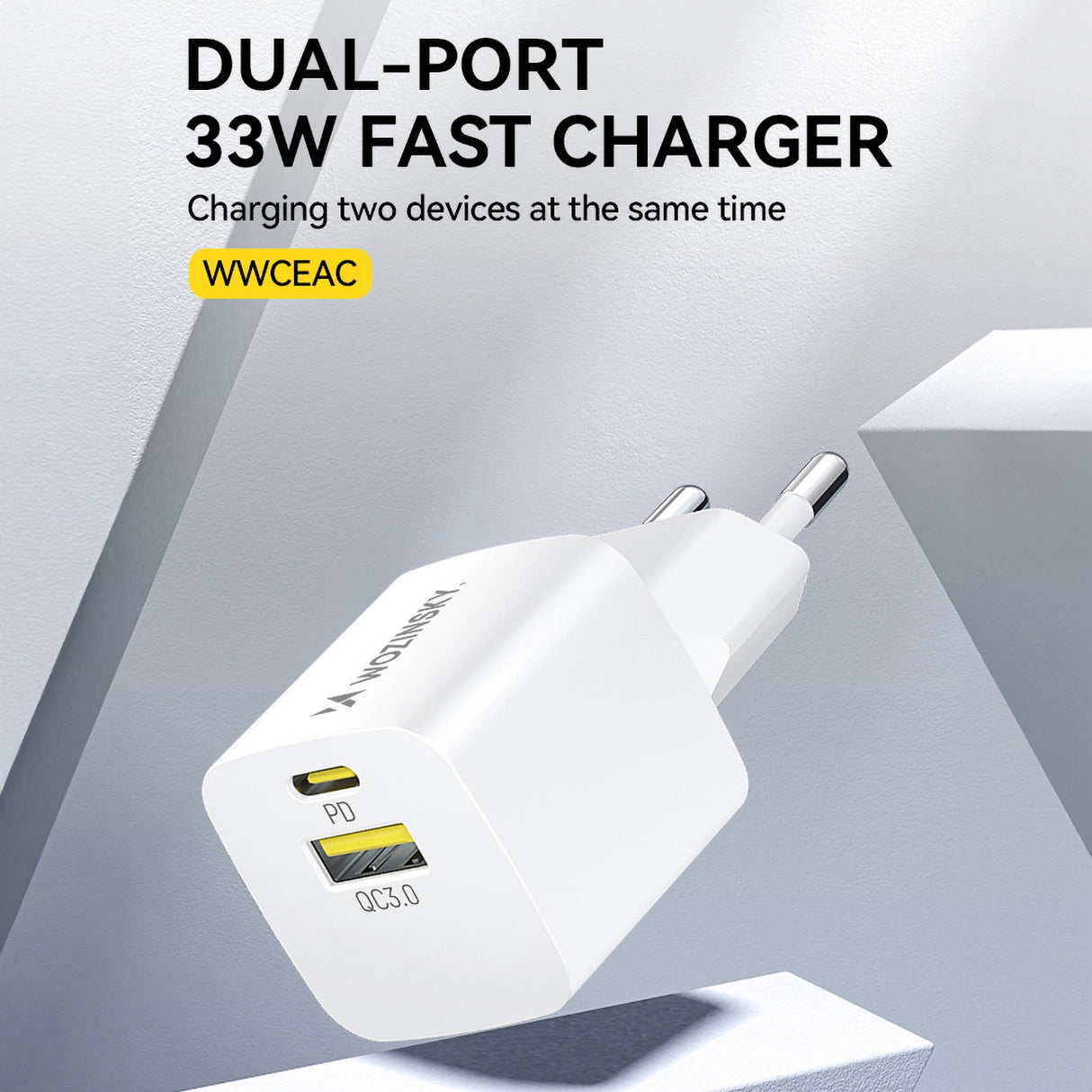 Wozinsky WWCEAC GaN USB-A USB-C 33W vægoplader - hvid