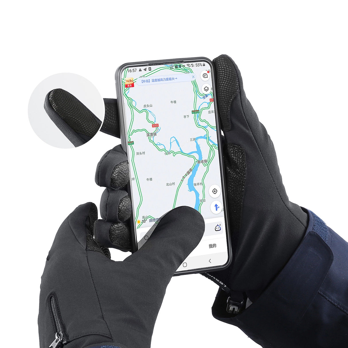 Slipfri vinterhandsker til telefonsport (størrelse XL) - sort