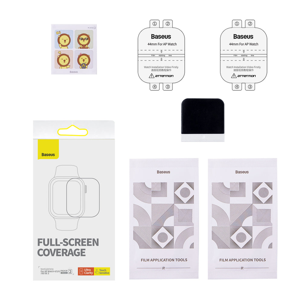 Sæt af 2x Baseus NanoCrystal beskyttende film til Apple Watch 4/5/6/SE/SE 2 44mm + monteringssæt - gennemsigtigt