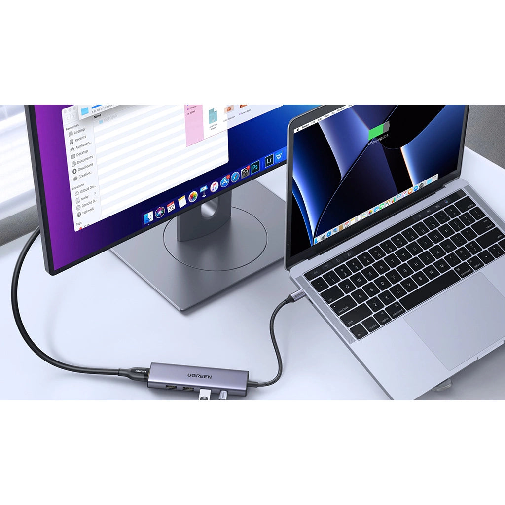 Multifunktionel HUB 5in1 USB-C - HDMI 1.4 / 3 x USB-A / USB-C PD 100W Ugreen CM511 - grå