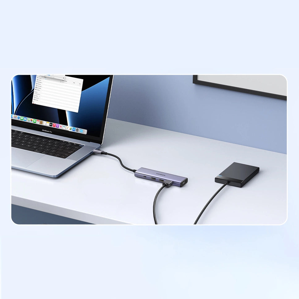 Multifunktionel HUB 5in1 USB-C - HDMI 1.4 / 3 x USB-A / USB-C PD 100W Ugreen CM511 - grå