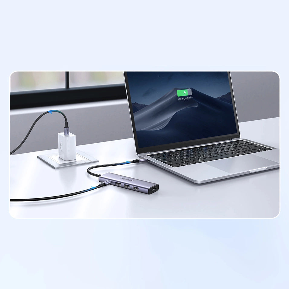 Multifunktionel HUB 5in1 USB-C - HDMI 1.4 / 3 x USB-A / USB-C PD 100W Ugreen CM511 - grå