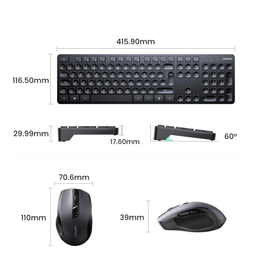 Ugreen MK006 trådløs mus og tastatur sæt 2.4Ghz - sort