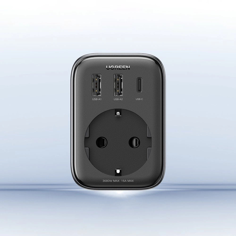 Væglader 30W (2xUSB/USB C/AC) / adapter EU - EU 13A Ugreen CD314 - sort