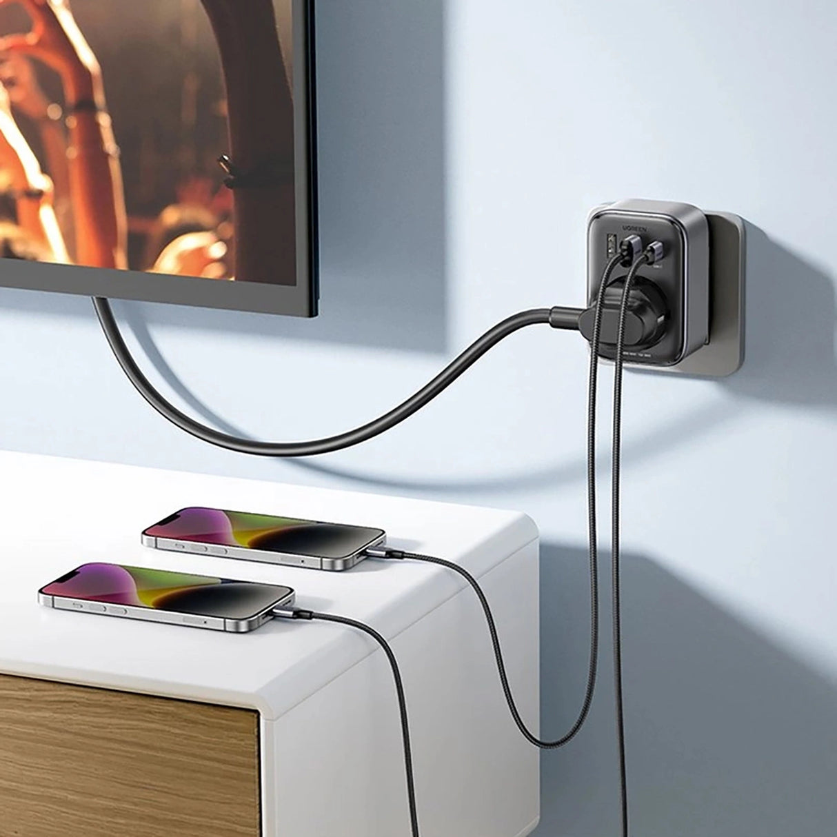 Væglader 30W (2xUSB/USB C/AC) / adapter EU - EU 13A Ugreen CD314 - sort