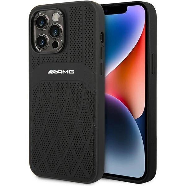 AMG AMHMP14XOSDBK iPhone 14 Pro Max 6.7" sort/sort hårdkasse Læder Curved Lines MagSafe