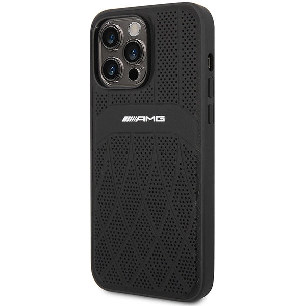 AMG AMHMP14XOSDBK iPhone 14 Pro Max 6.7" sort/sort hårdkasse Læder Curved Lines MagSafe