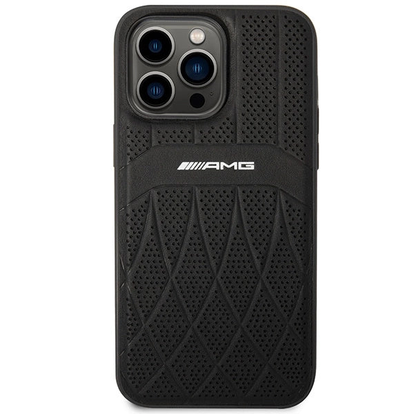 AMG AMHMP14XOSDBK iPhone 14 Pro Max 6.7" sort/sort hårdkasse Læder Curved Lines MagSafe