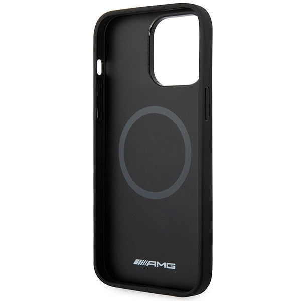 AMG AMHMP14XOSDBK iPhone 14 Pro Max 6.7" sort/sort hårdkasse Læder Curved Lines MagSafe