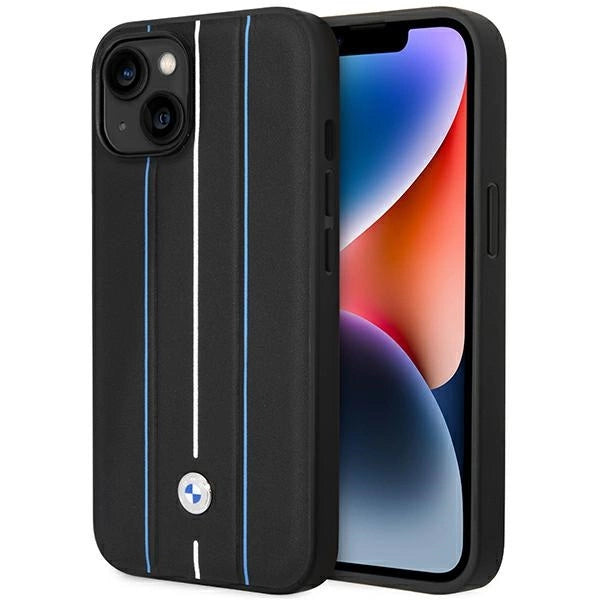 Case BMW BMHCP14S22RVSK iPhone 14 6,1" sort/sort hårdkasse Læder Stamp Blue Lines