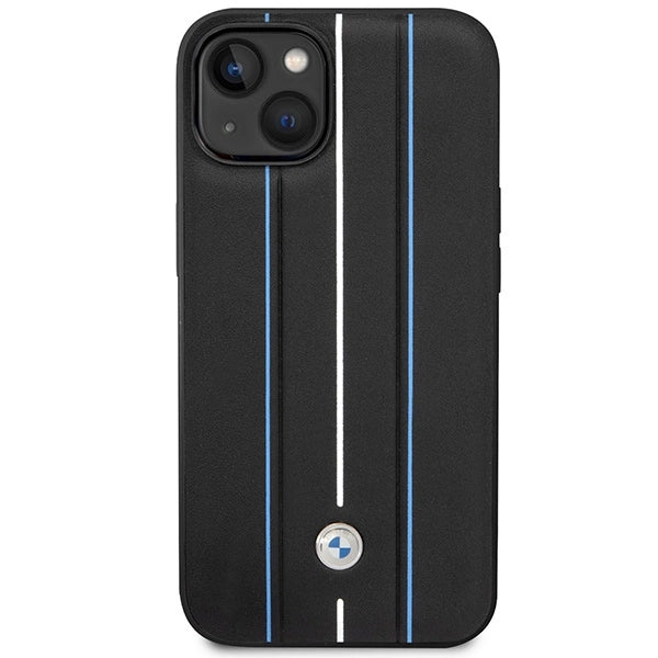 Case BMW BMHCP14S22RVSK iPhone 14 6,1" sort/sort hårdkasse Læder Stamp Blue Lines