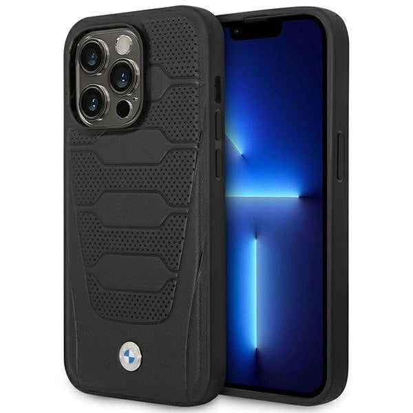 Case BMW BMHCP14X22RPSK iPhone 14 Pro Max 6,7" sort/sort Ledersæder mønster