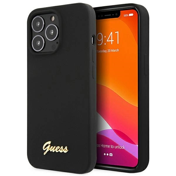 Guess GUHCP13XLSLMGBK iPhone 13 Pro Max 6.7" sort/sort hardcase Silicone Script Guld Logo