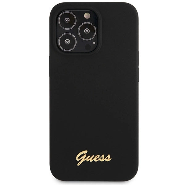 Guess GUHCP13XLSLMGBK iPhone 13 Pro Max 6.7" sort/sort hardcase Silicone Script Guld Logo