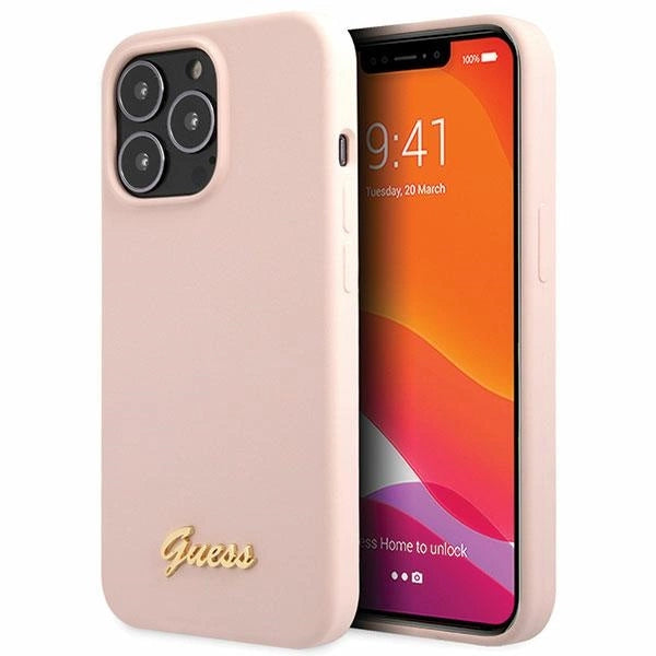 Guess GUHCP13XLSLMGLP iPhone 13 Pro Max 6,7" lyserød/lyserød hardcase Silicone Script Gold Logo