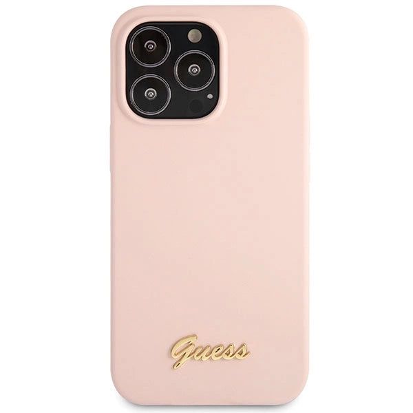 Guess GUHCP13XLSLMGLP iPhone 13 Pro Max 6,7" lyserød/lyserød hardcase Silicone Script Gold Logo